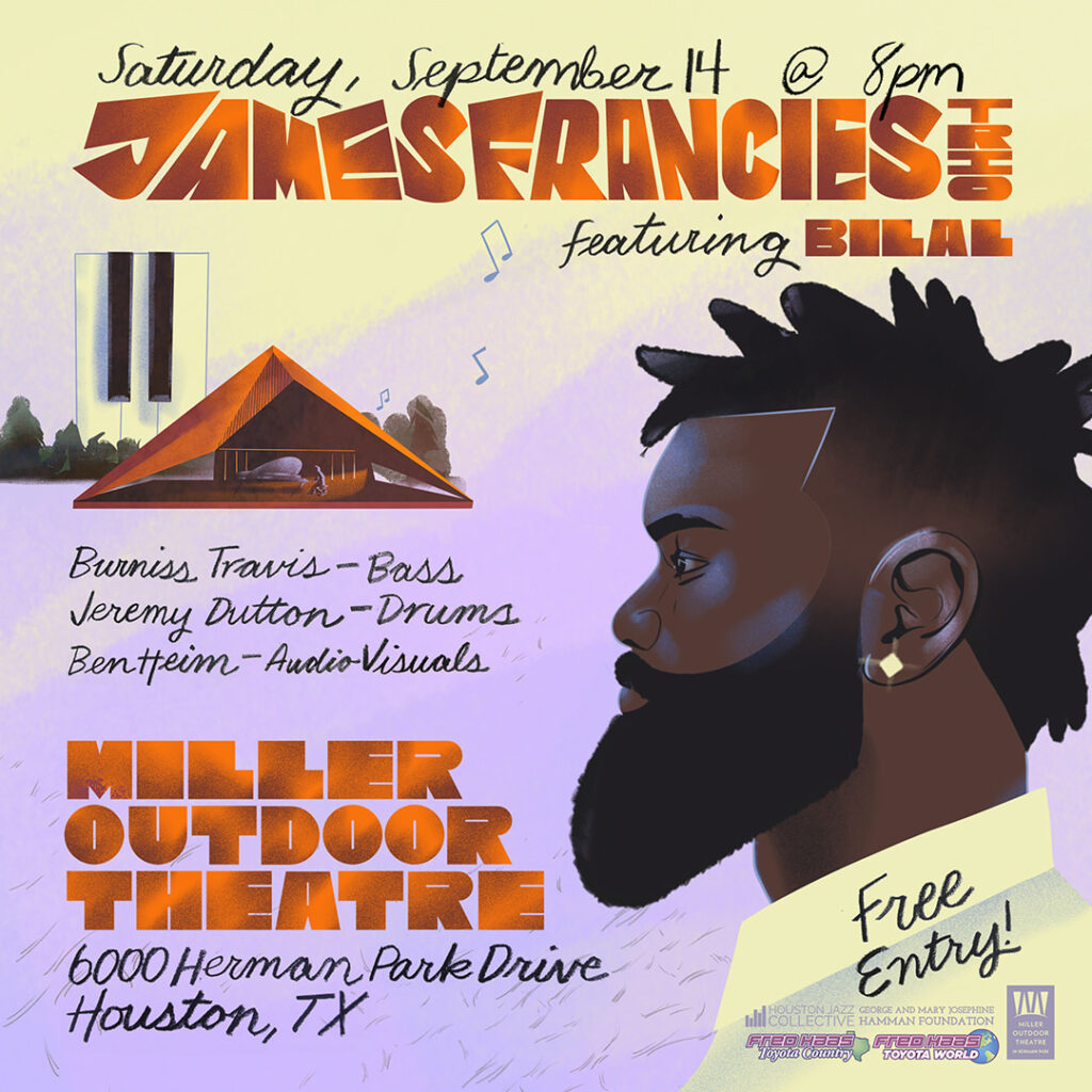 James Francies Trio featuring Bilal ar Miller Outdoor Theatre September 14, 2024 at 8PM